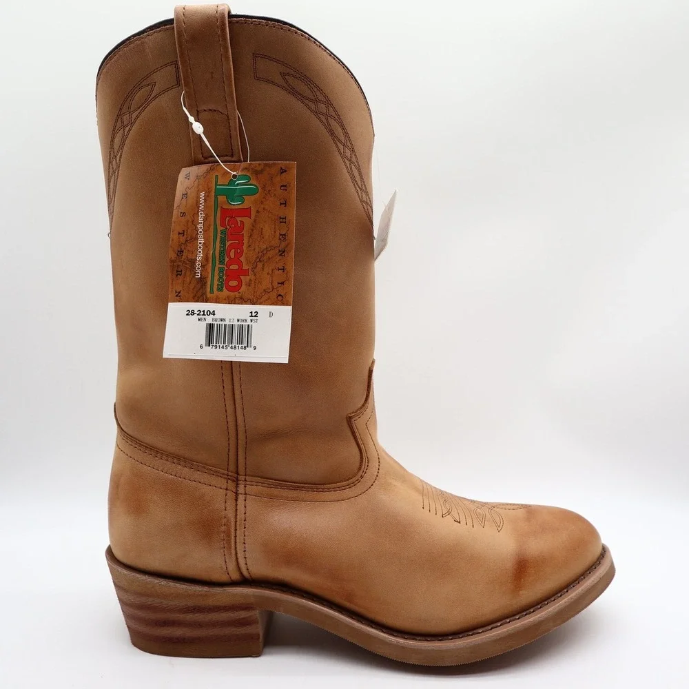 Laredo Y2K Western Boots Mens 12 D Tan Brown Leather Work Cowboy 2104 NIB